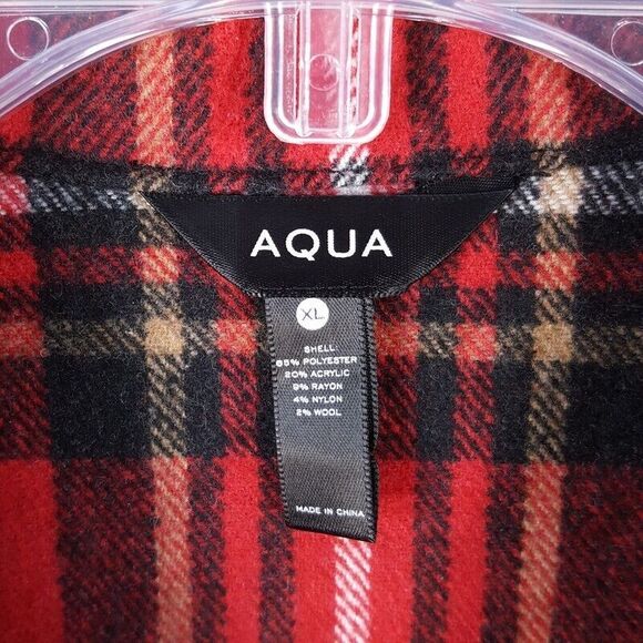 AQUA Womens Jacket XL Red Flannel Plaid Button Up Heavyweight Shaket - Picture 3 of 7